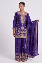 Jamuni Royal Purple Zardozi Straight Suit by Dorie Atelier – view 1