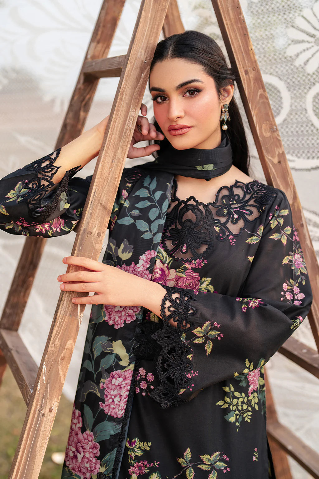 Black Floral Printed Suit - Dorie
