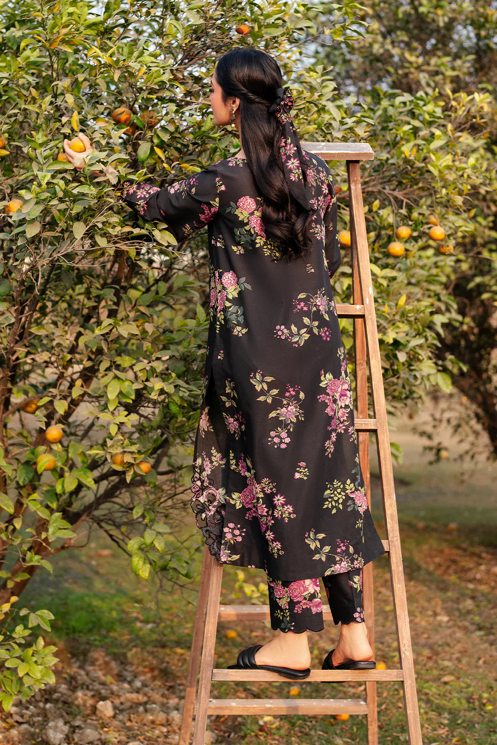 Black Floral Printed Suit - Dorie