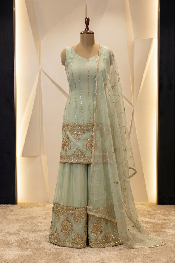 Sage Zari Sharara Set