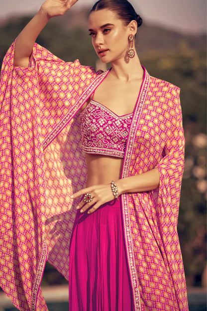 Noor Fuchsia Chinon Silk Drape Set