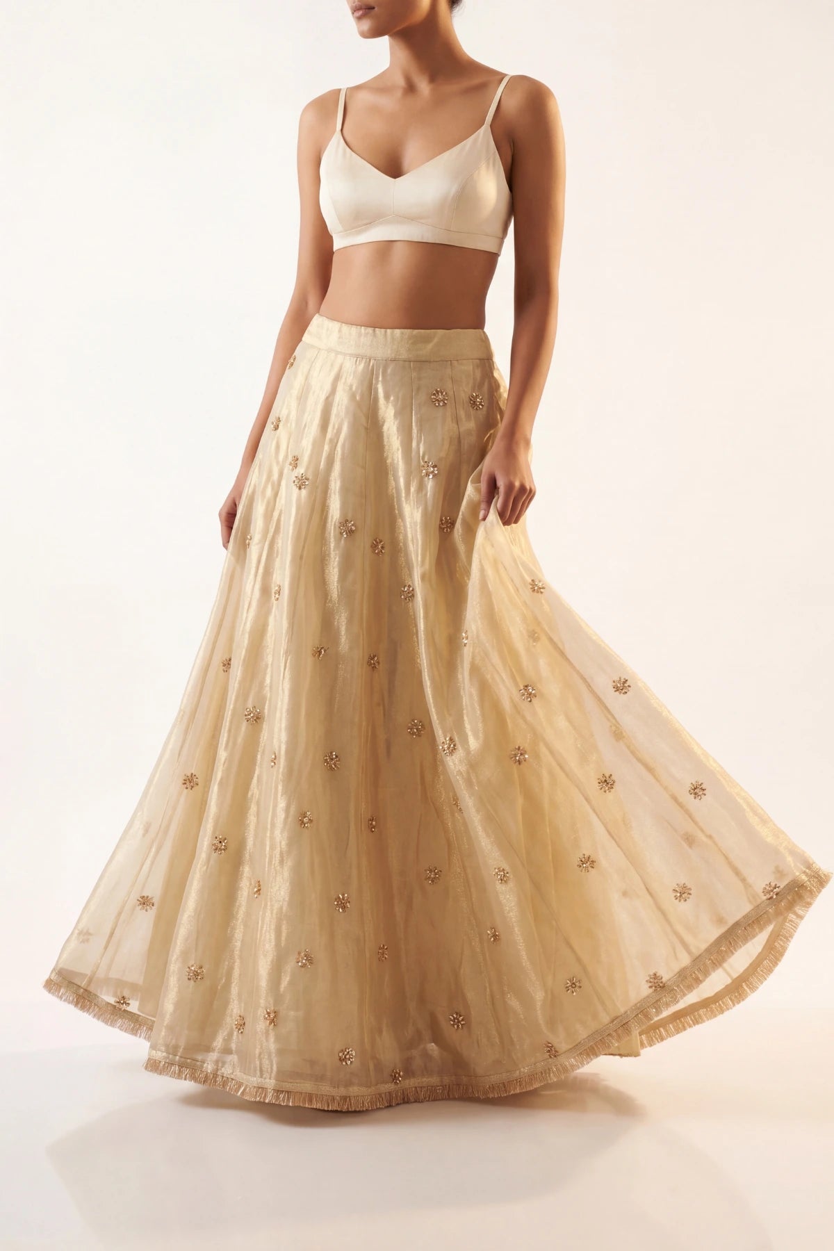 Champagne Gold Tissue Organza Lehenga Skirt