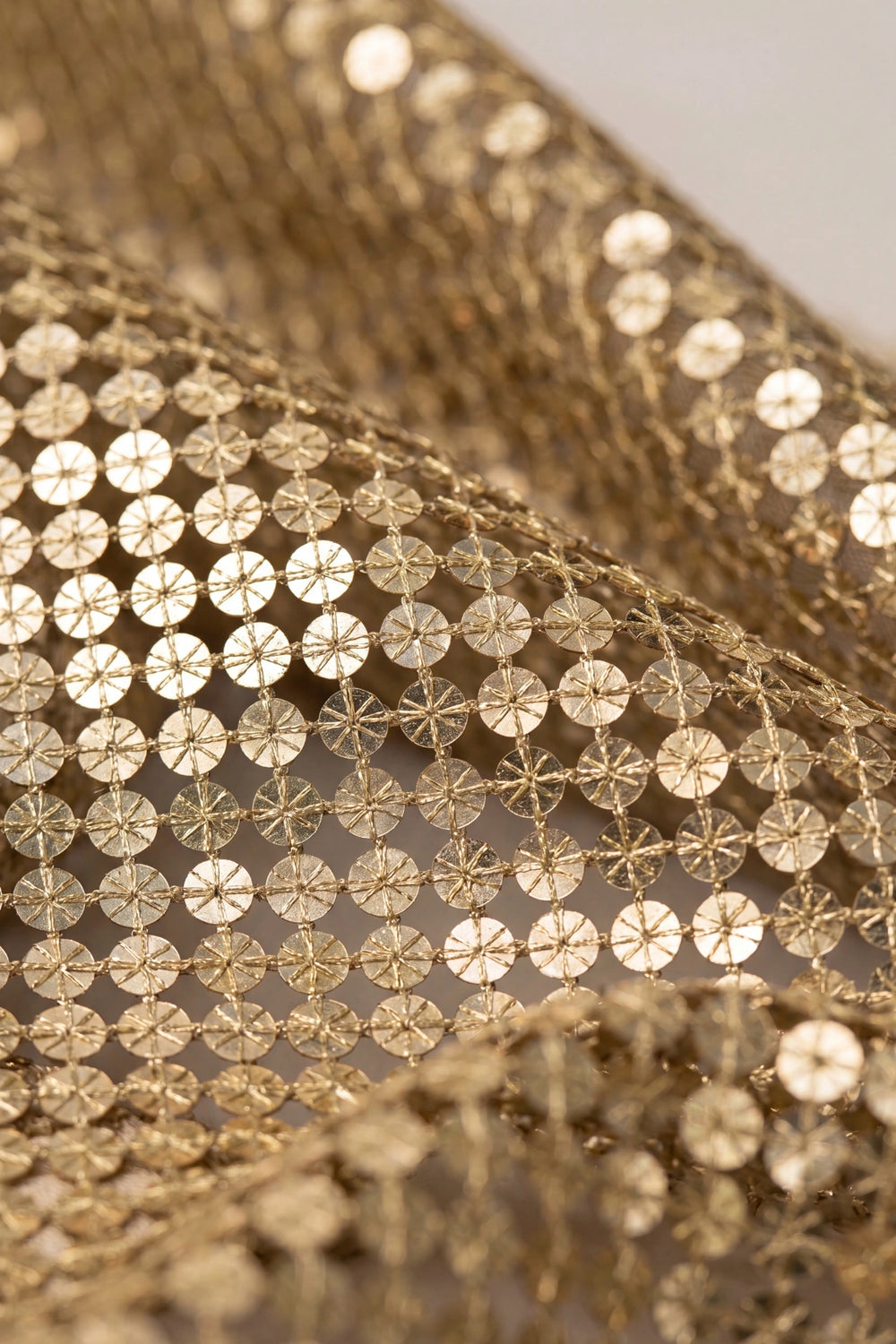 The Gold Net — hand-crocheted tilla gold thread dupatta with sunburst sequin discs by Dorie Atelier