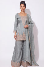 Gris Soft Grey Rose Gold Sharara Suit by Dorie Atelier – view 2
