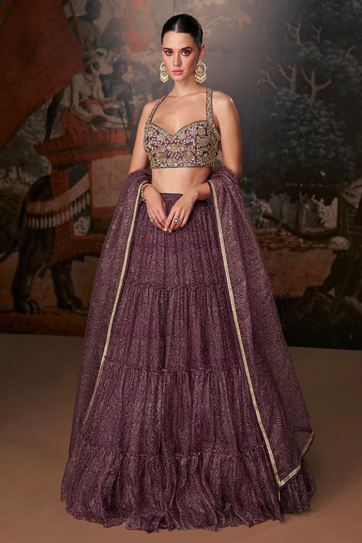 Plum Royale Tiered Lehenga Set