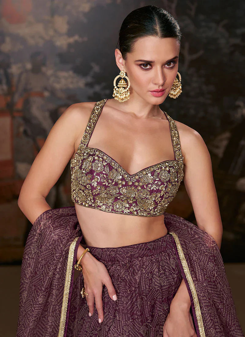 Plum Royale Tiered Lehenga Set