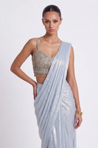 Aasmani Sky Blue Zardozi Pre-Draped Saree by Dorie Atelier – view 5