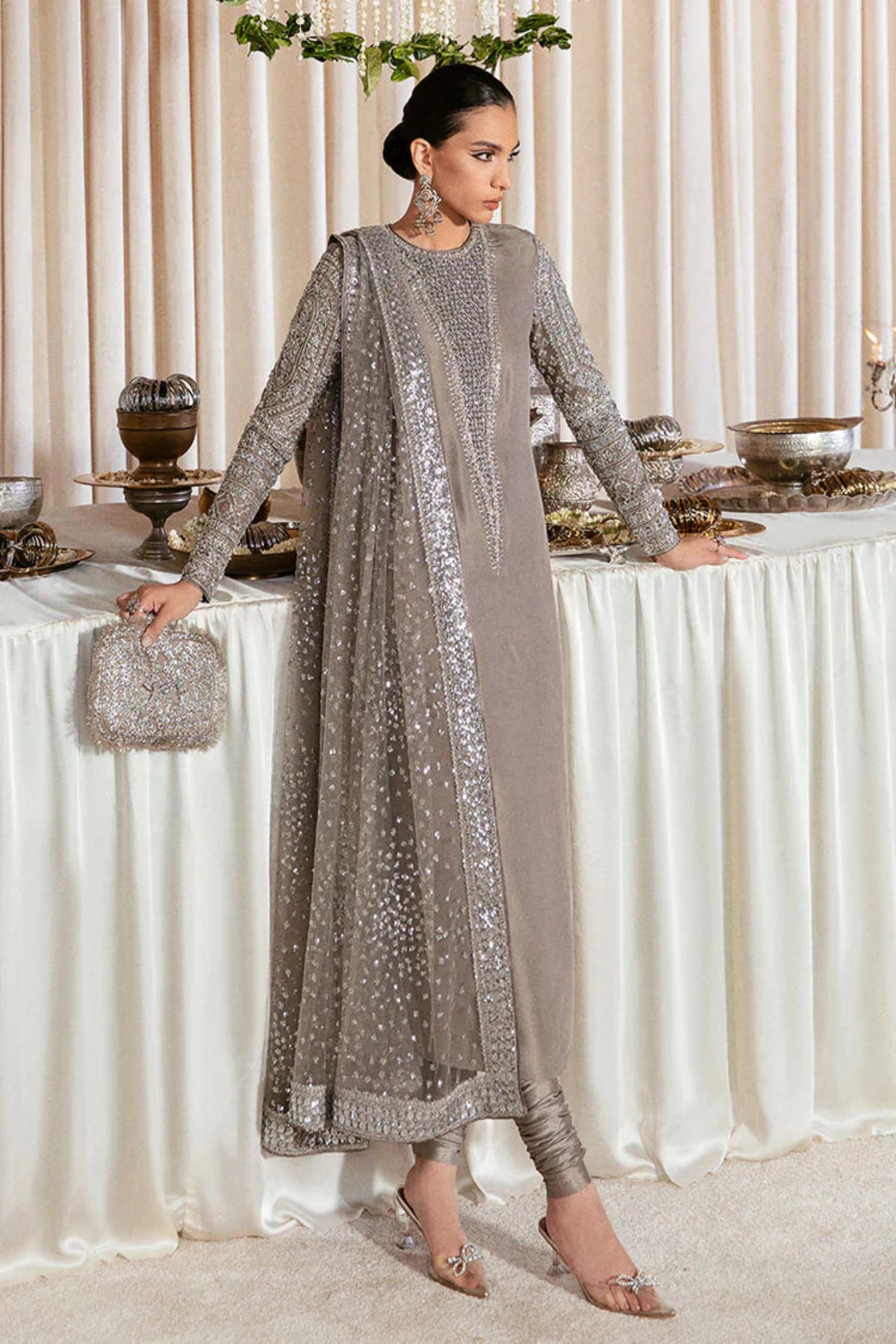 Silver Sequin Embroidered Suit - Dorie