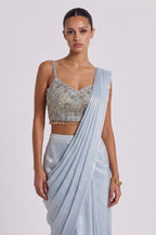 Aasmani Sky Blue Zardozi Pre-Draped Saree by Dorie Atelier – view 1