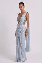 Aasmani Sky Blue Zardozi Pre-Draped Saree by Dorie Atelier – view 6