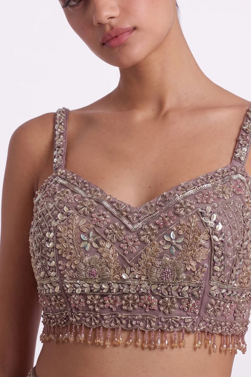 Cassonade Mauve Pre-Draped Saree by Dorie Atelier – view 2