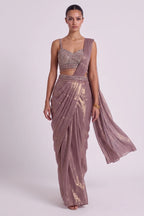 Cassonade Mauve Pre-Draped Saree by Dorie Atelier – view 4