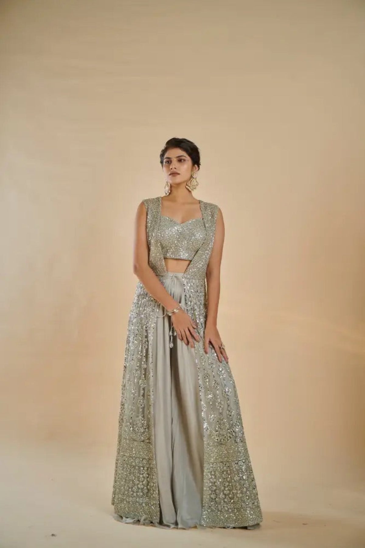 Champagne Sequin Indo-Western Set