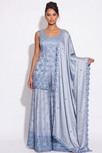 Colombe Powder Blue Beaded Sharara Suit by Dorie Atelier – view 2