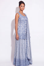 Colombe Powder Blue Beaded Sharara Suit by Dorie Atelier – view 3