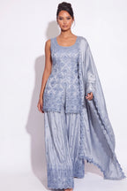 Colombe Powder Blue Beaded Sharara Suit by Dorie Atelier – view 5