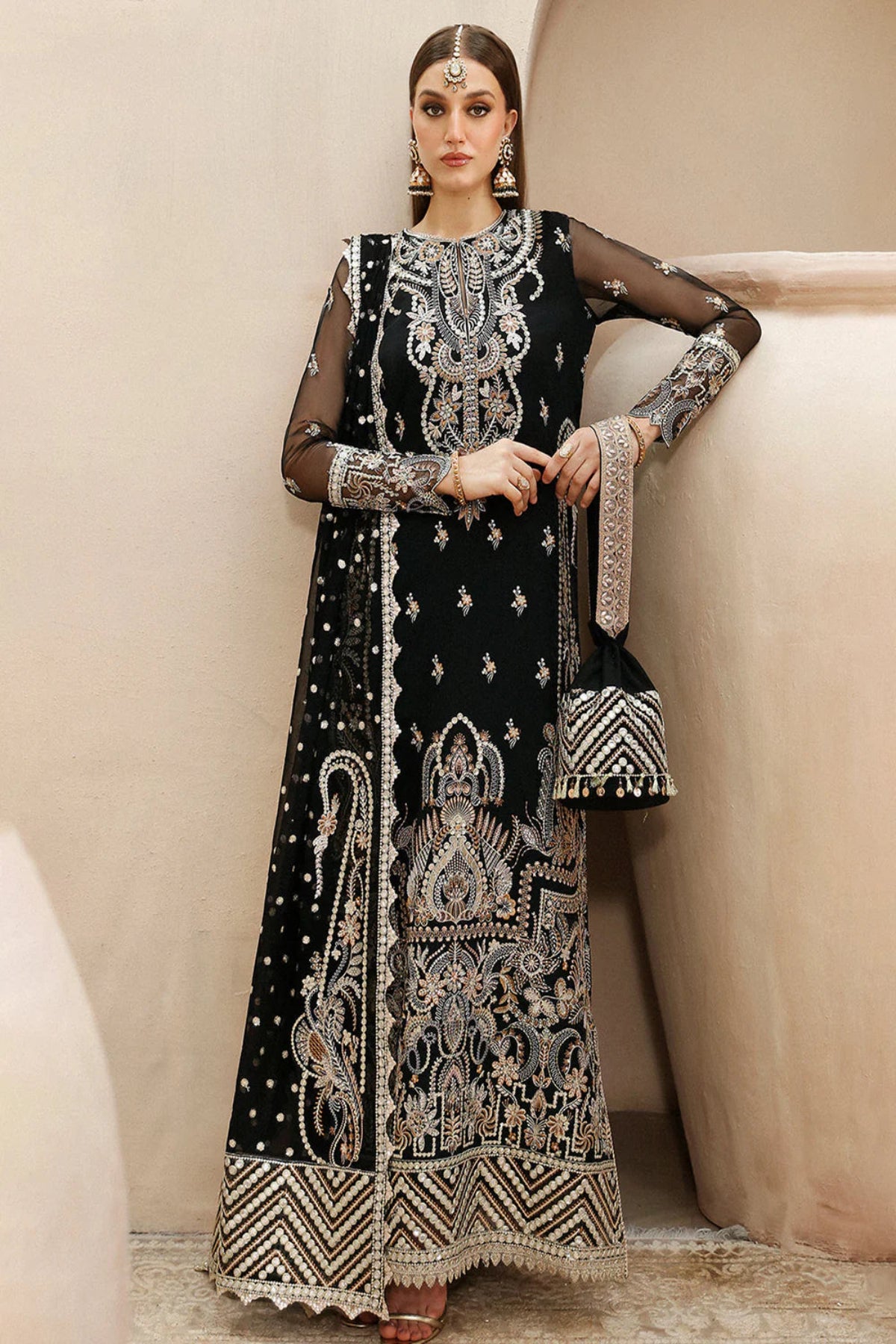 Black Embroidered Suit - Dorie