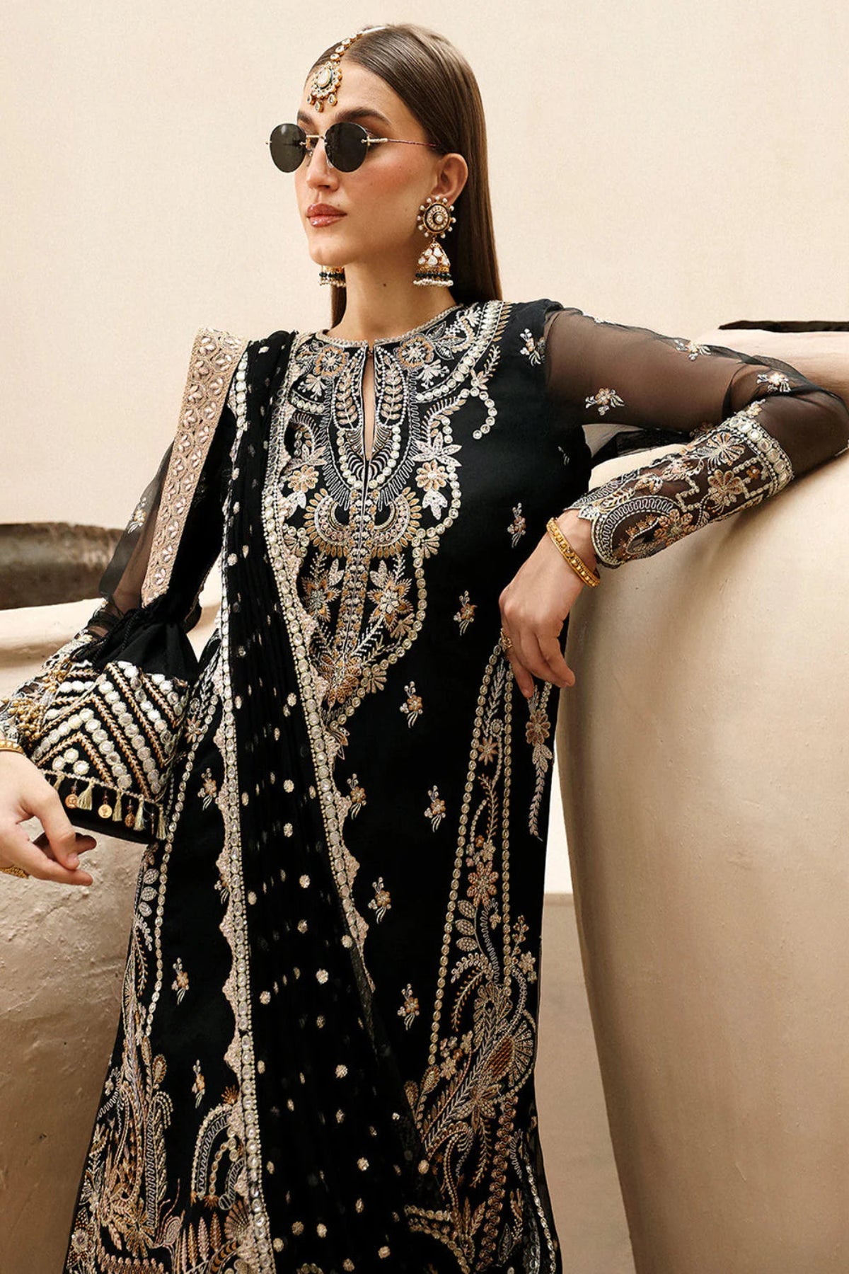 Black Embroidered Suit - Dorie