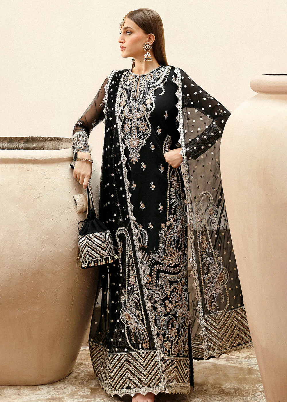 Black Embroidered Suit - Dorie