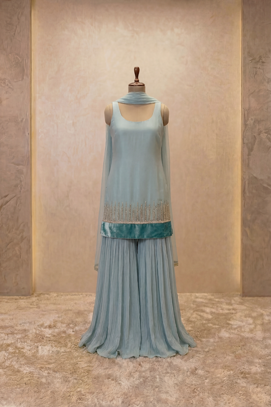 Aqua Whisper Sharara Set