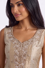 Gold Embellished Short Anarkali Suit by Dorie Atelier – view 4