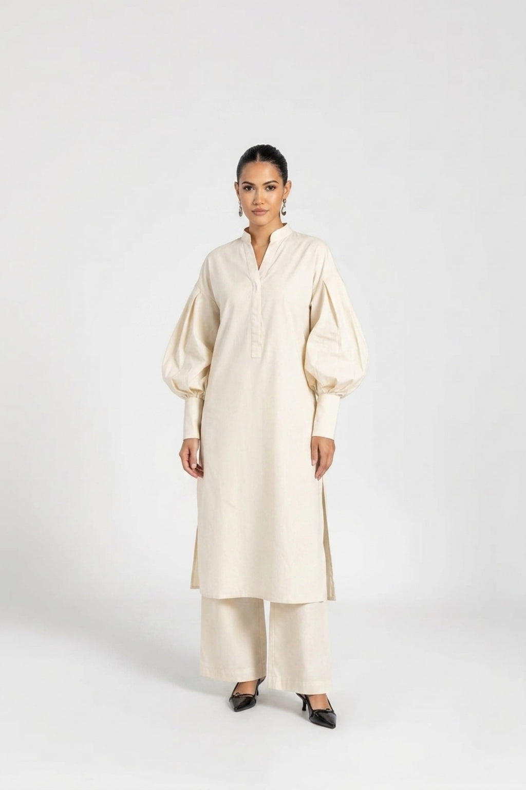 Red cotton kurta by Dorie Atelier — front view
