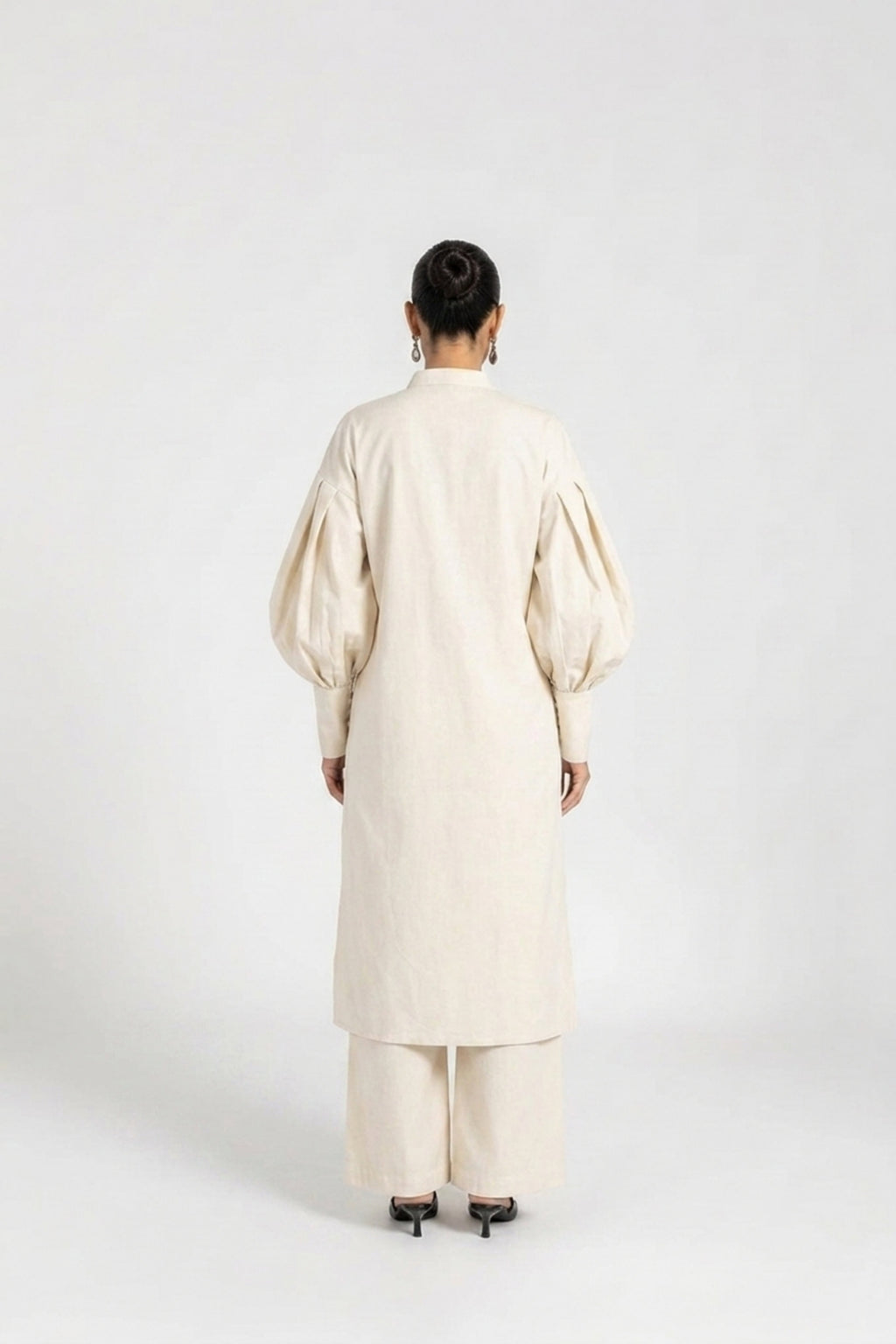 Red cotton kurta — back view showing silhouette and finishing