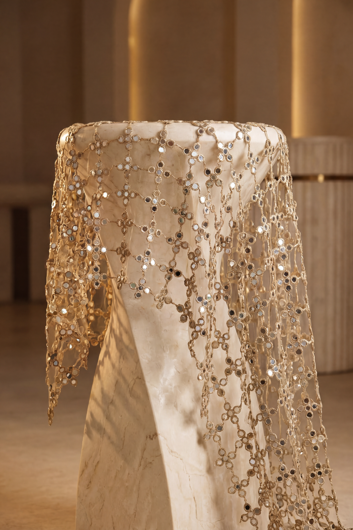 Detail view of Mirror Veil Dupatta Tan scarf set