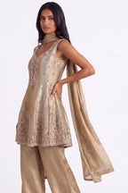 Gold Embellished Short Anarkali Suit by Dorie Atelier – view 5