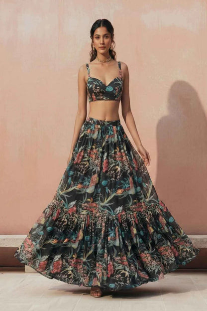 Aria Noir Printed Lehenga Set