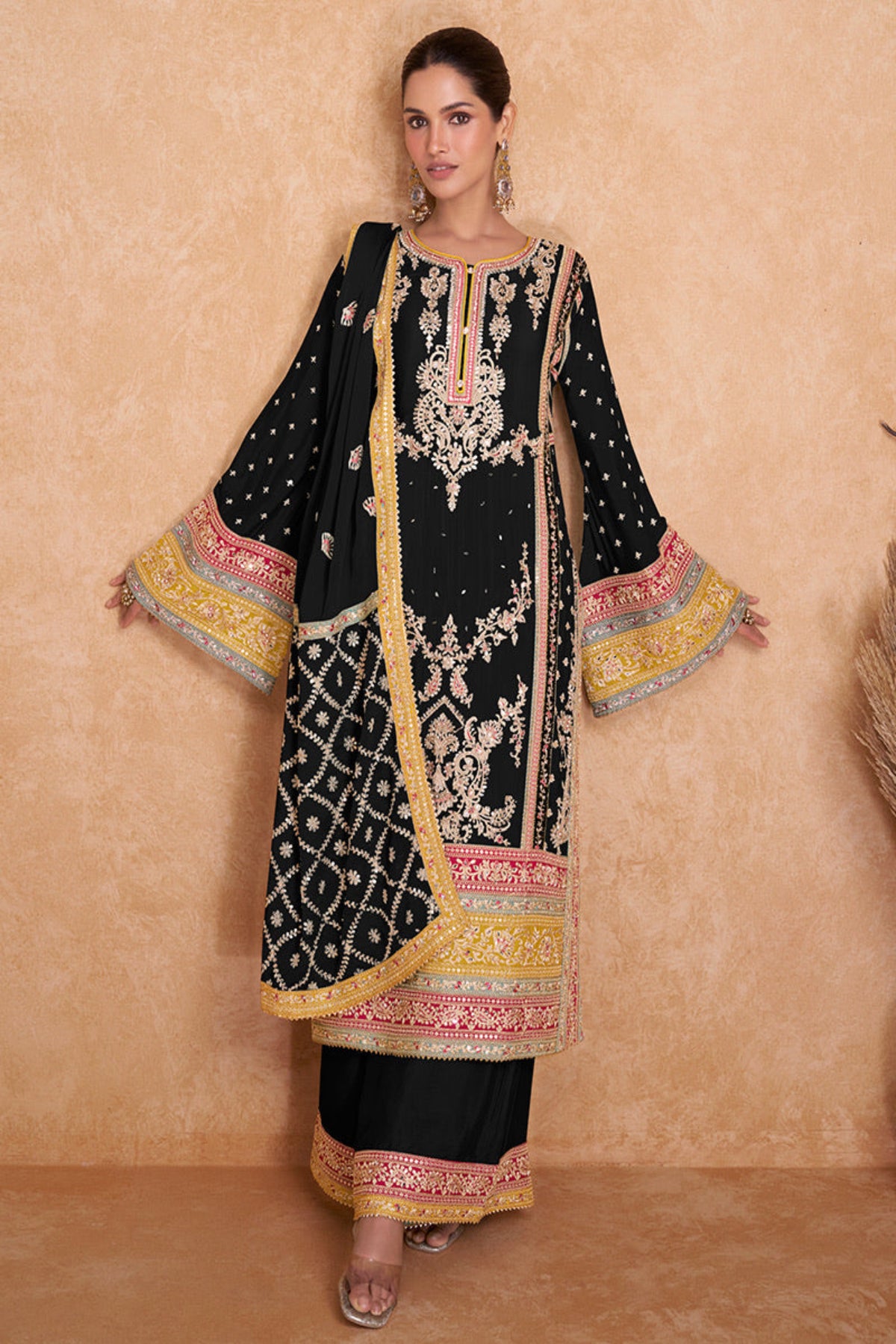 Zariya Palazzo Set in Black