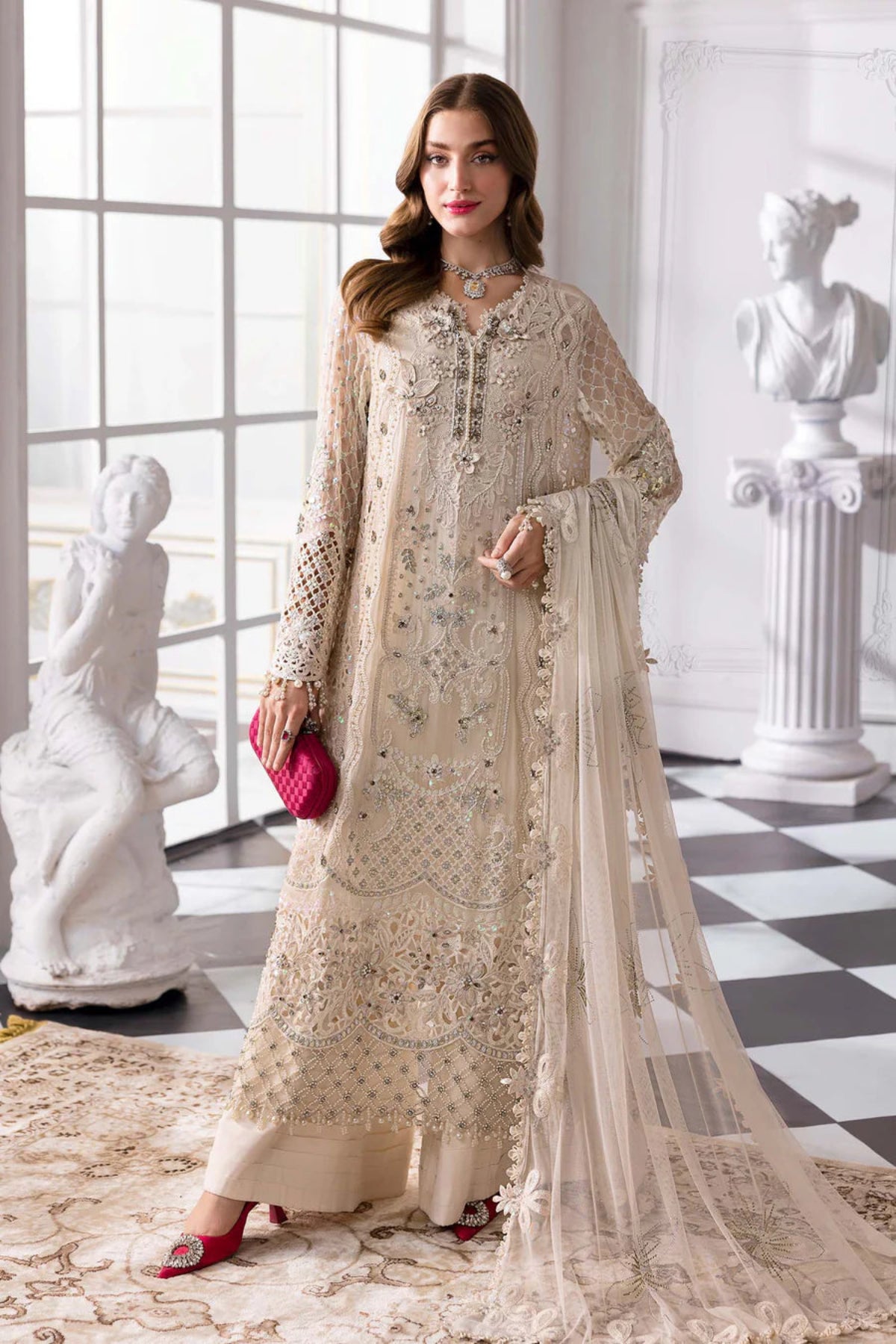 Beige Embroidered Suit - Dorie