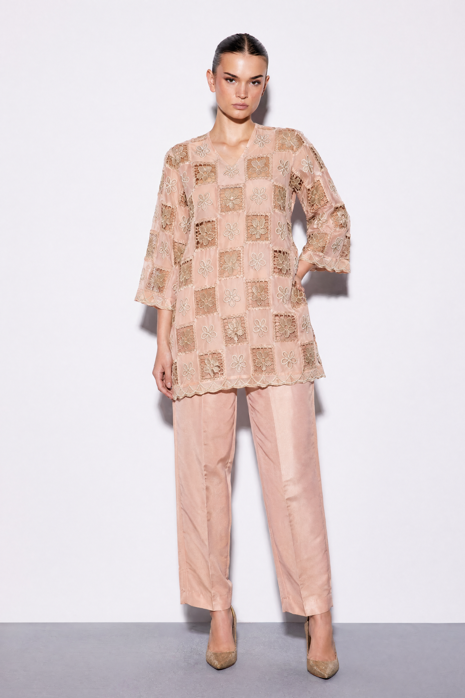 Blush embroidered set by Dorie Atelier — front view