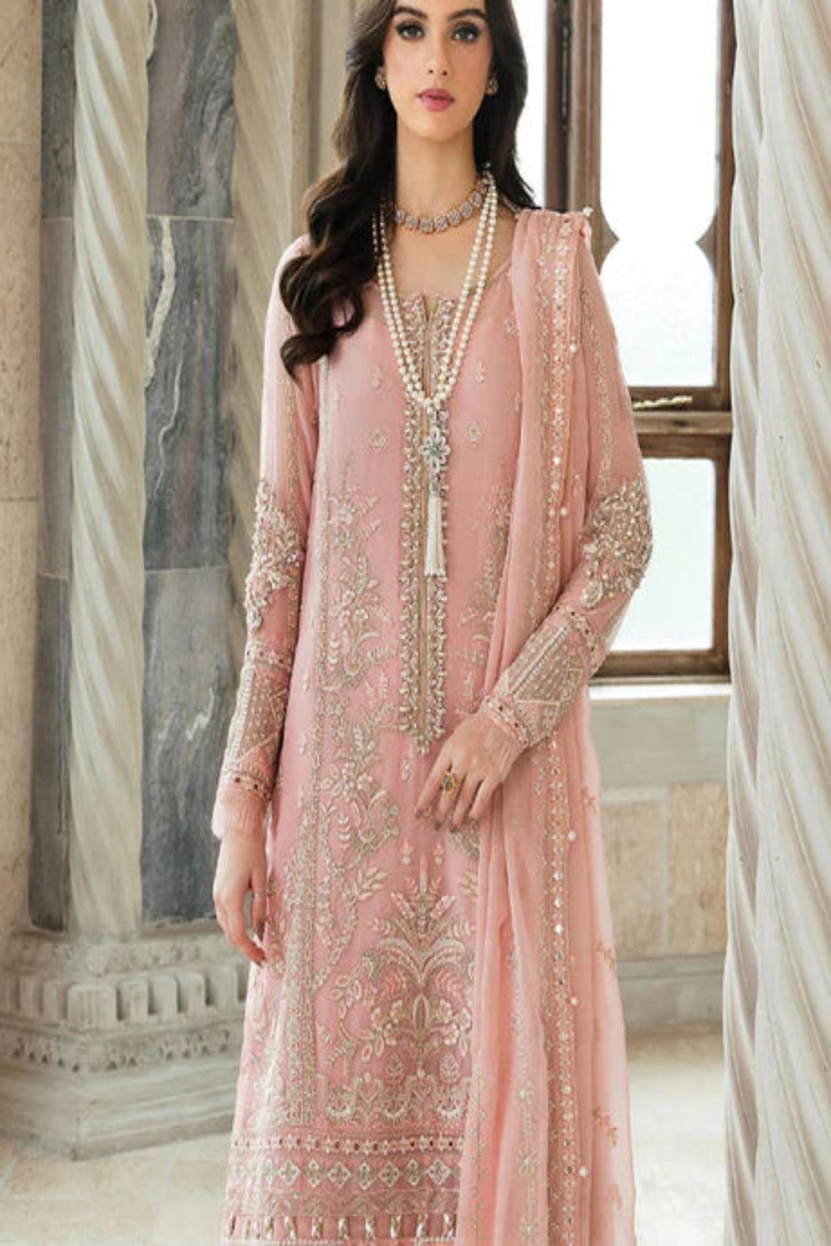 Blush Pink Embroidered Suit - Dorie