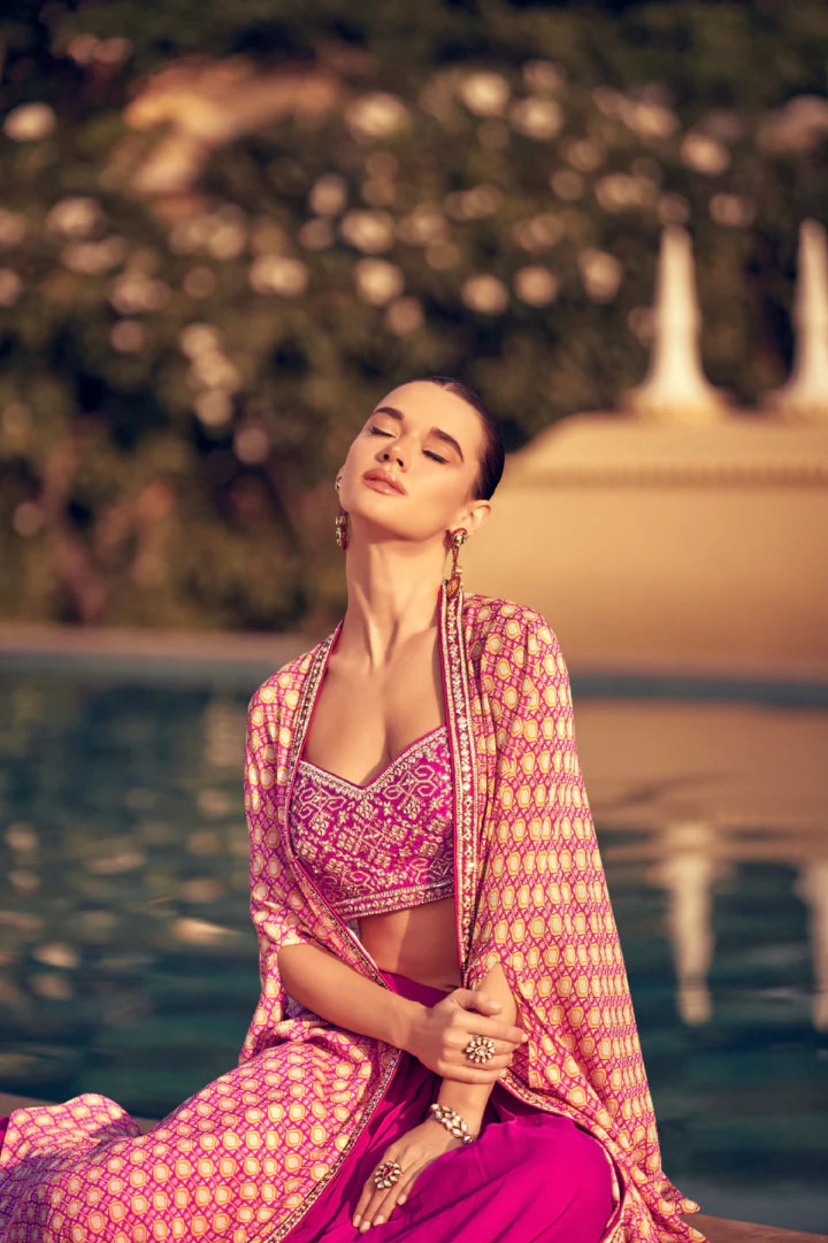 Noor Fuchsia Chinon Silk Drape Set