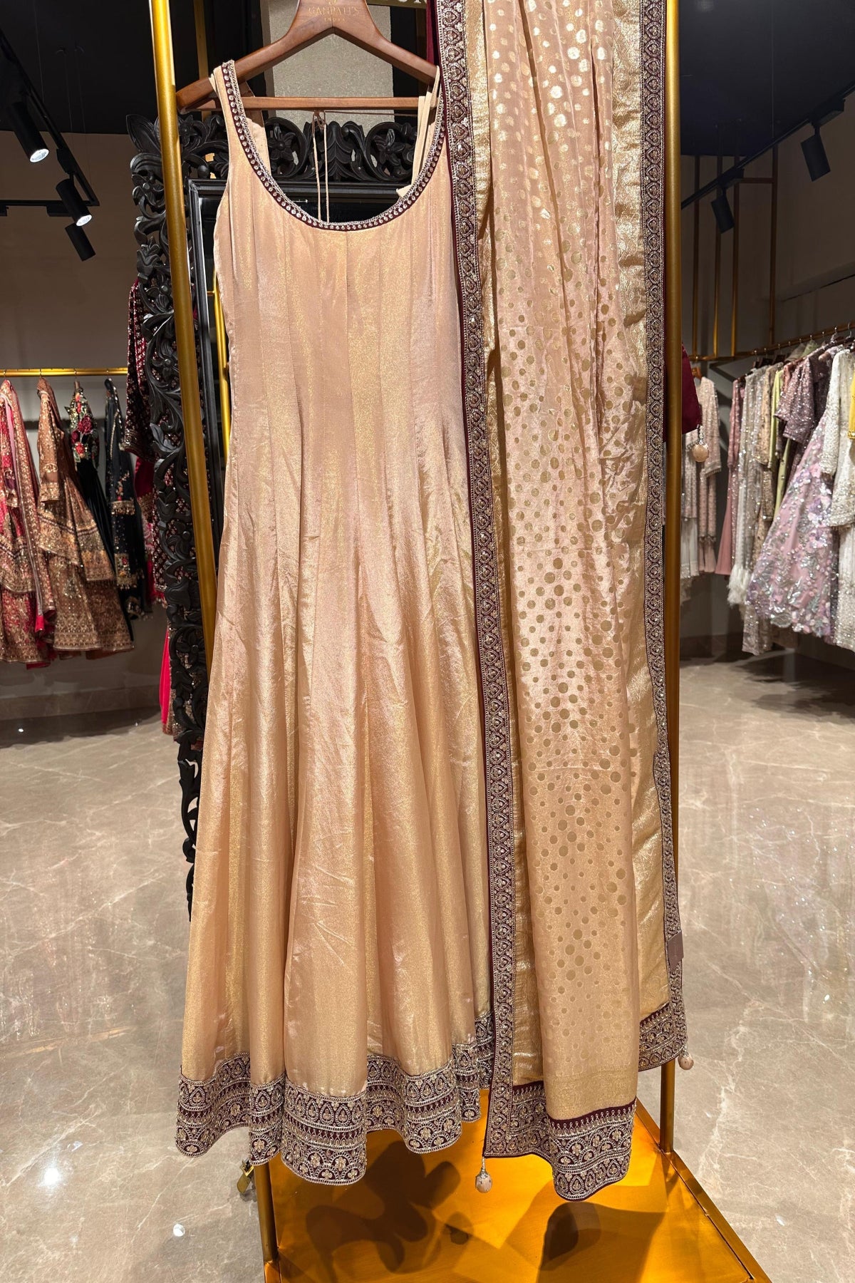 Champagne Shimmer Silk Anarkali Set
