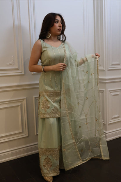 Sage Zari Sharara Set