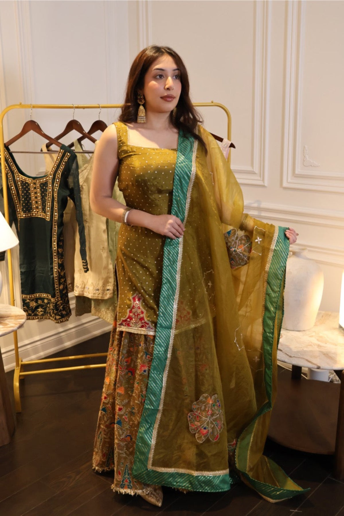 Olive Lumière Sharara Set