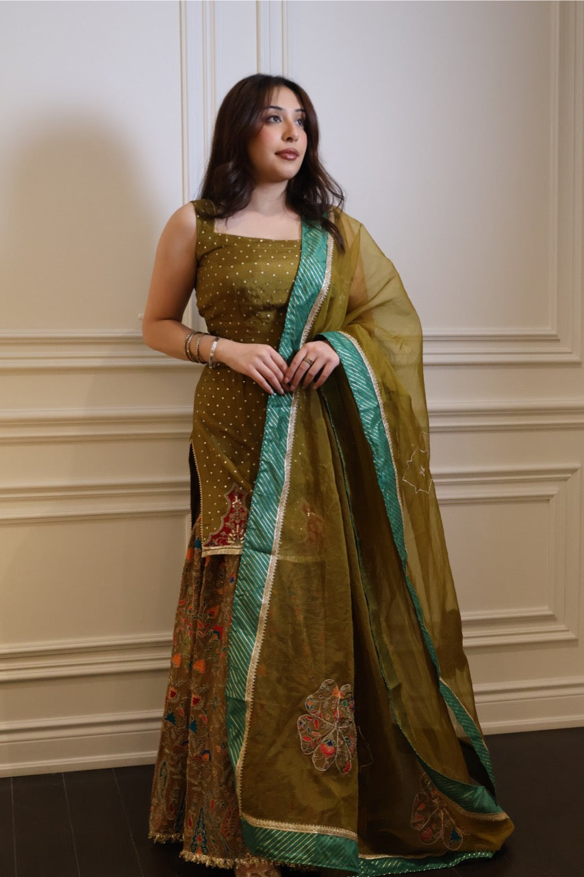 Olive Lumière Sharara Set