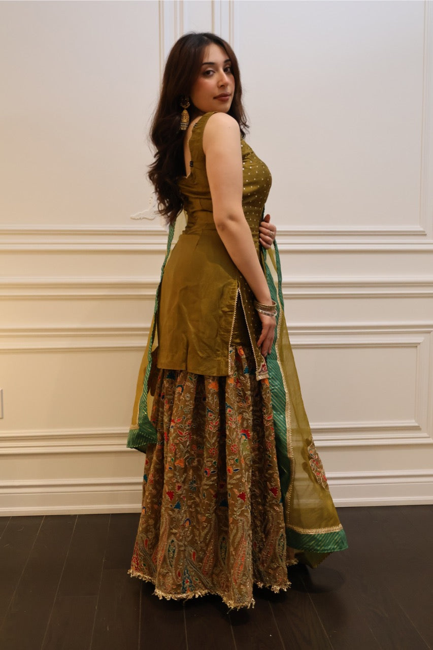 Olive Lumière Sharara Set