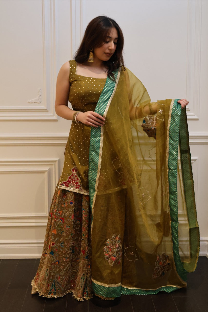 Olive Lumière Sharara Set