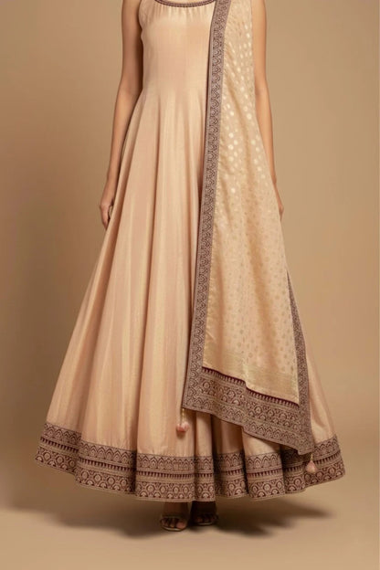 Champagne Shimmer Silk Anarkali Set