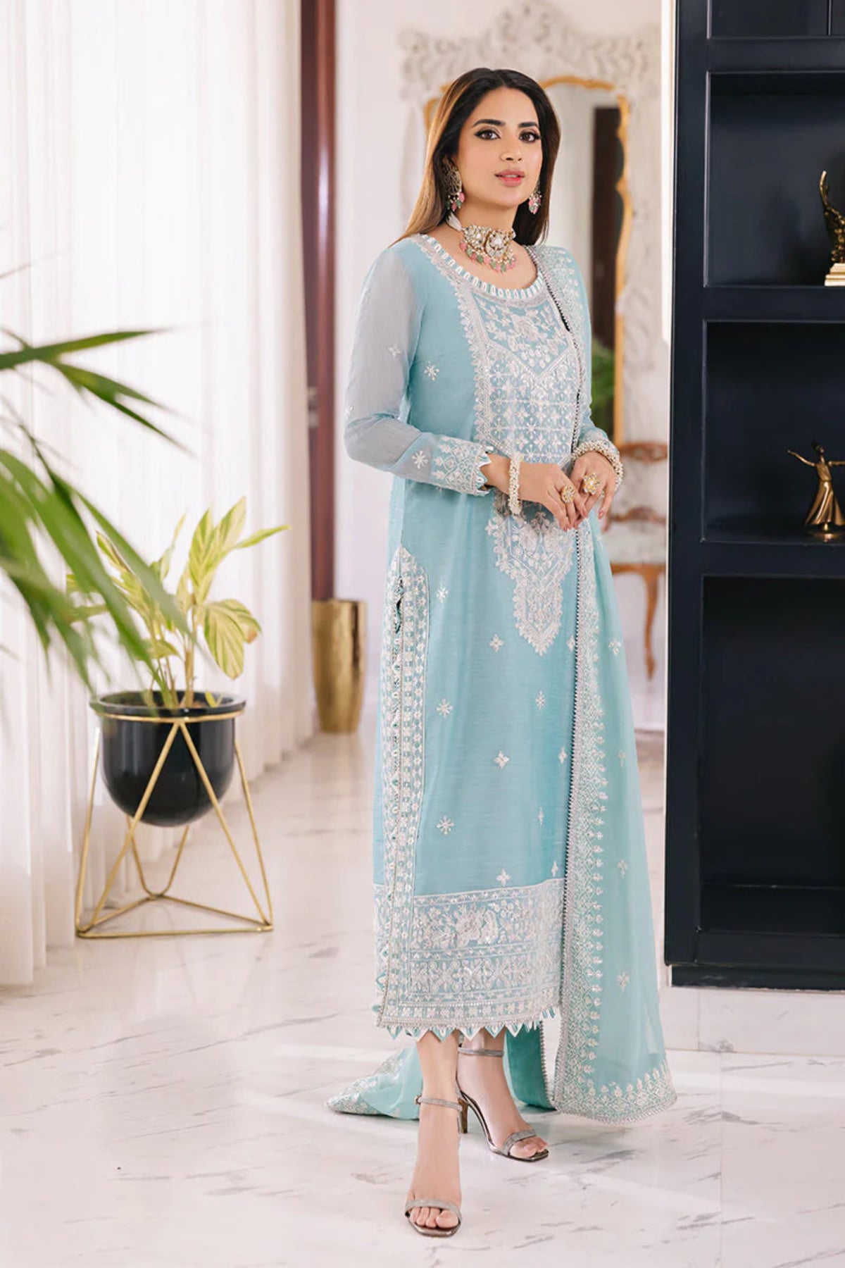 Sky Blue Embroidered Suit - Dorie