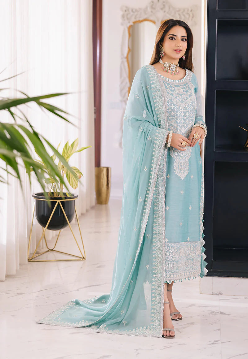 Sky Blue Embroidered Suit - Dorie