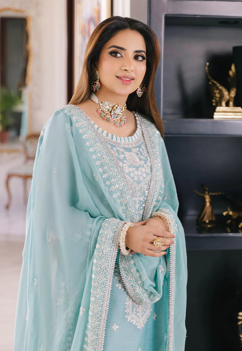 Sky Blue Embroidered Suit - Dorie