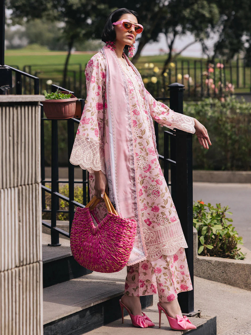 Pink Floral Printed Suit - Dorie