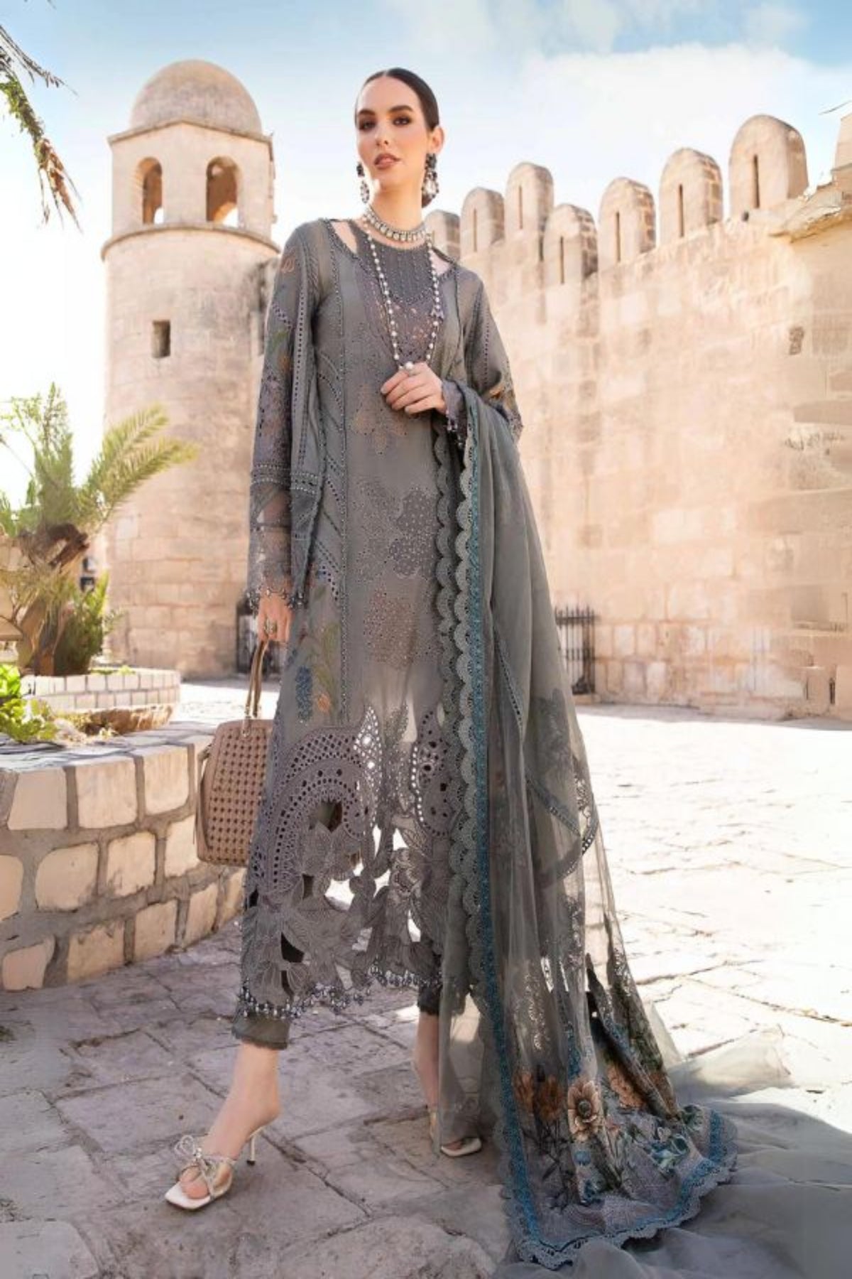 Grey Cutwork Suit - Dorie
