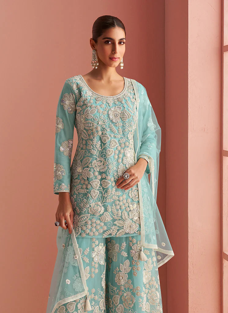 Aqua Frost Bloom Sharara Set