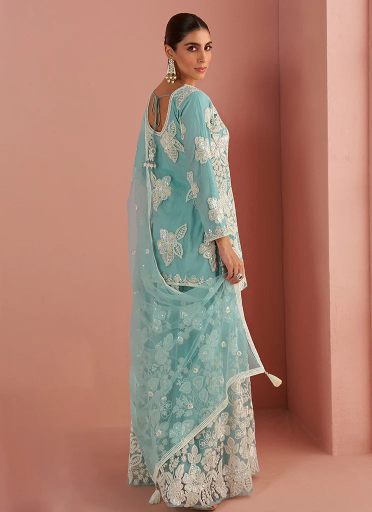 Aqua Frost Bloom Sharara Set