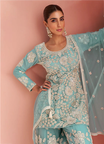 Aqua Frost Bloom Sharara Set